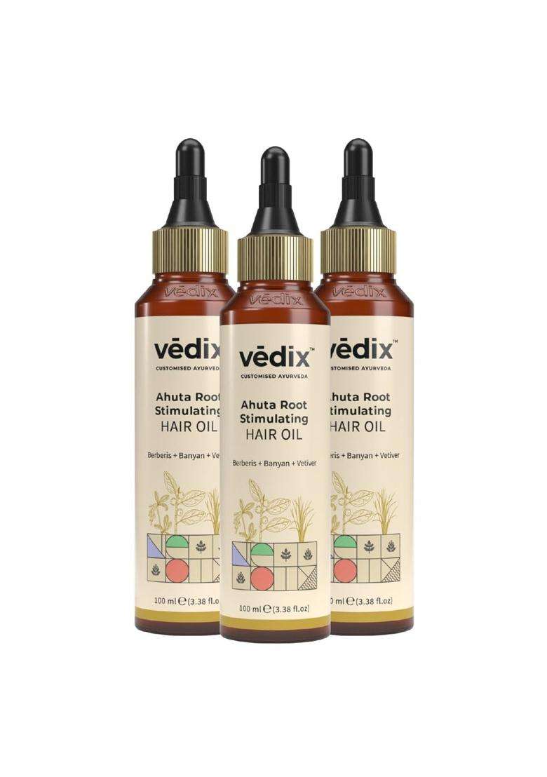 Vedix Ahuta Ayurvedic Anti-Hairfall Oil 33.33 ml (Pack of 3) | Authentic Traditional Formula | Normal-Oily Scalp - Indya