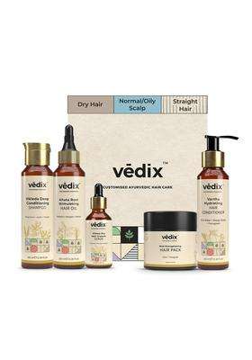 Vedix Ayurvedic Hair Growth 5 Pc Kit 440 ml | Authentic Traditional Formula | Normal/Oily Scalp & Straight Hair