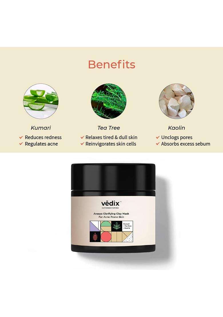 Vedix Avasya Ayurvedic Clarifying Clay Face Mask 100 g | Authentic Traditional Formula | Acne-Prone Skin - Indya