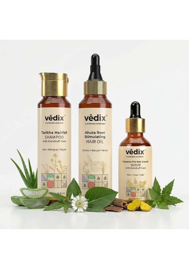 Vedix Ayurvedic Anti-Hairfall Kit for Men 240 ml | Authentic Traditional Formula | Oil, Shampoo & Serum - Indya