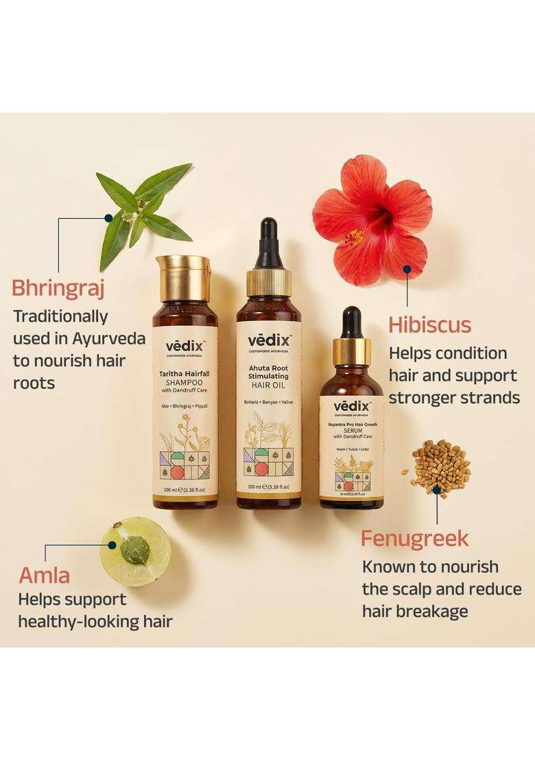 Vedix Ayurvedic Anti-Hairfall Kit for Men 240 ml | Authentic Traditional Formula | Oil, Shampoo & Serum - Indya