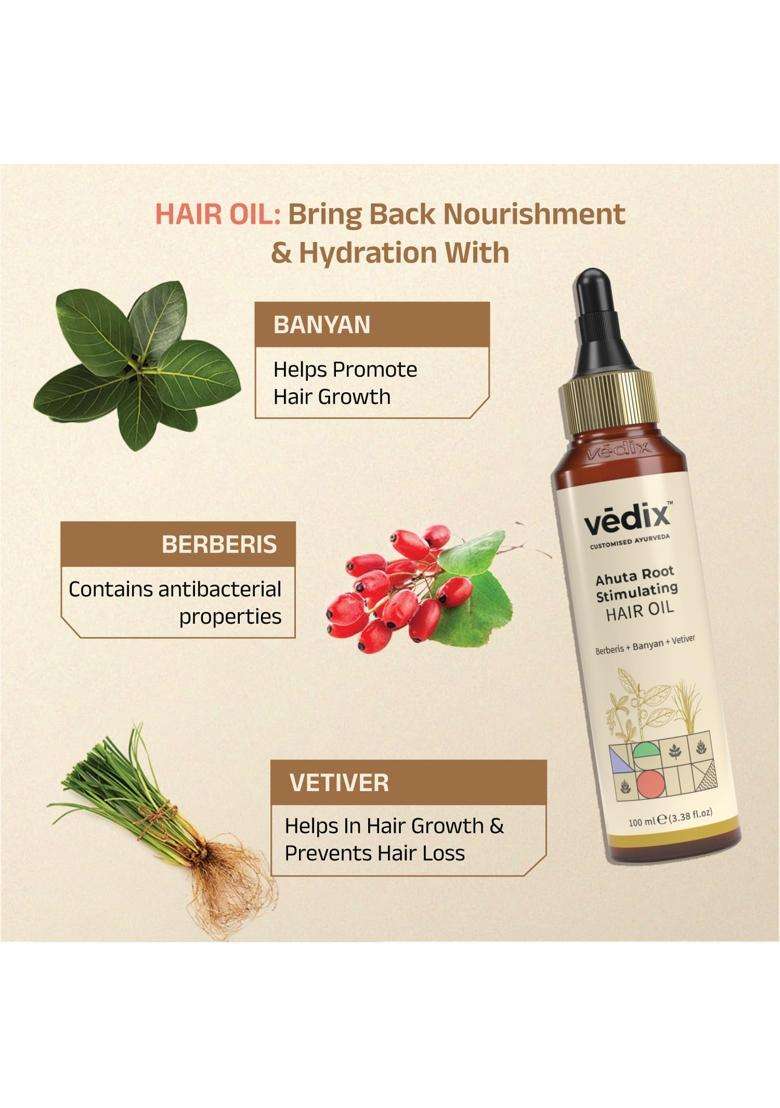 Vedix Ayurvedic Dandruff 3 Pc Kit 240 ml | Authentic Traditional Formula | Normal/Oily & Straight Hair | Oily Scalp - Indya