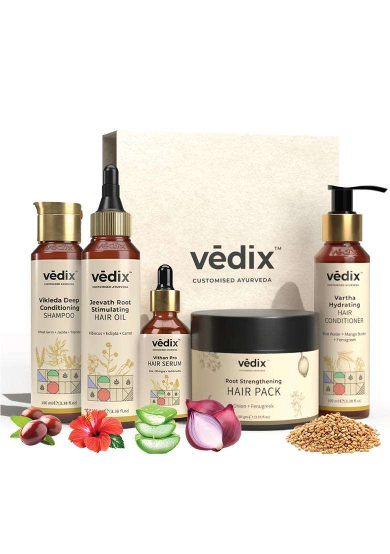 Vedix Ayurvedic Hair Growth 5 Pc Combo | Authentic Traditional Formula | For Normal-Oily Scalp - Indya