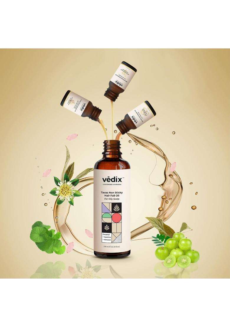 Vedix Ayurvedic Hair Fall Oil Combo with 3 Booster Oils ( 100 ml + 3*10 ml ) | Authentic Traditional Formula - Indya