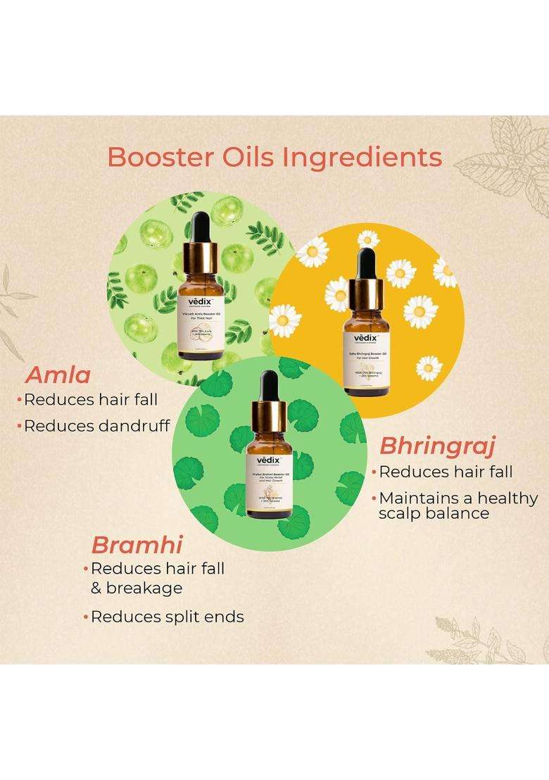 Vedix Ayurvedic Hair Fall Oil Combo with 3 Booster Oils ( 100 ml + 3*10 ml ) | Authentic Traditional Formula - Indya