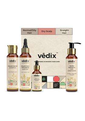 Vedix Ayurvedic Anti-Hairfall 4 Pc Kit | Authentic Traditional Formula | Dry Scalp & Straight Hair
