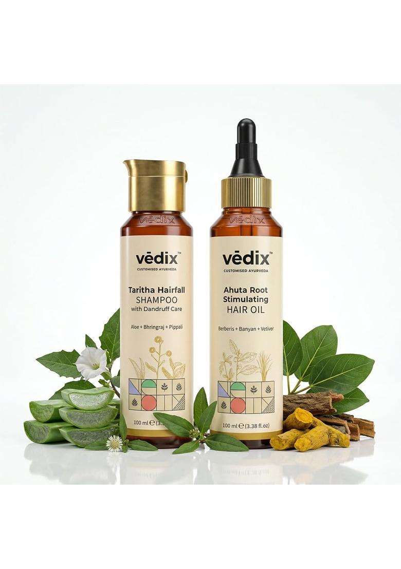 Vedix Ayurvedic Anti-Hairfall Hair Kit for Men 200 ml | Authentic Traditional Formula | Oil & Shampoo - Indya
