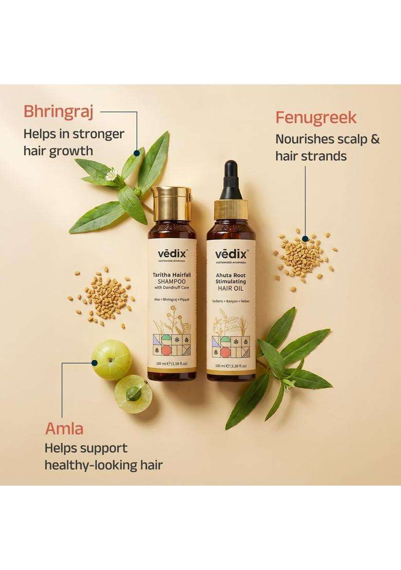 Vedix Ayurvedic Anti-Hairfall Hair Kit for Men 200 ml | Authentic Traditional Formula | Oil & Shampoo - Indya