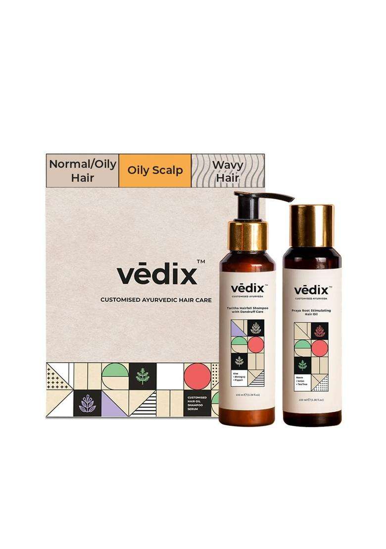 Vedix Ayurvedic Anti-Dandruff Oil & Shampoo Combo 200 ml | Authentic Traditional Formula | Oily Scalp & Wavy Hair - Indya