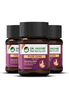 Dr. Vaidya's Dr. Vaidya’s Piles Care Capsules 30 Capsules per Pack (Pack of 3) | Authentic Traditional Formula | Reduces Pain, Itching & Bleeding