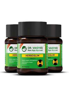 Dr. Vaidya's Herboslim Tablets 30 Capsules (Pack of 3) | Authentic Traditional Formula | Ayurvedic Weight Loss Supplement