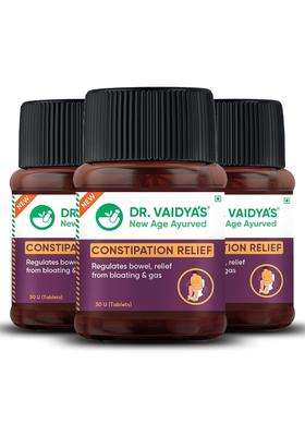 Dr. Vaidya's Constipation Relief Tablets 30 Tablets per Pack (Pack of 3) | Authentic Traditional Formula | Ayurvedic | Relievs Gas & Bloating
