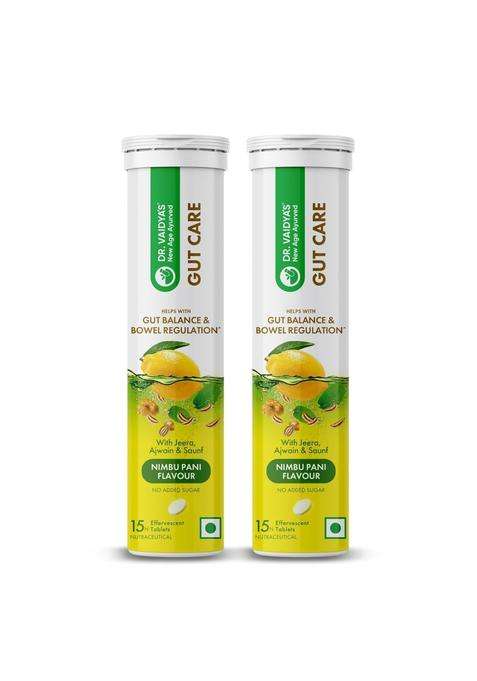 Dr. Vaidya's Dr. Vaidya’s Gut Care Effervescent Tablets 15 Tablets per Pack (Pack of 2) | Jeera, Ajwain, Saunf