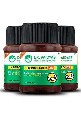 Dr. Vaidya's new age ayurveda Herbobuild Ds (Double Strength) Capsules 30 Tablets per Pack (Pack of 3) | Authentic Traditional Formula