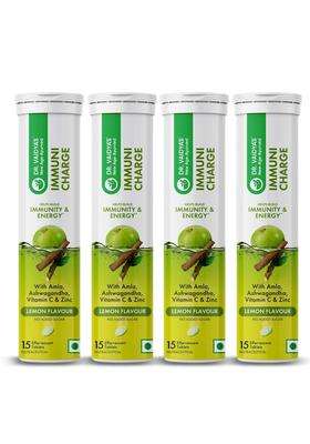 Dr. Vaidya's Immuni Charge Effervescent 15 Tablets Each (Pack of 4) | No Added Sugar | Natural Immunity Booster with Vitamin C, Amla & Zinc