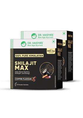 Dr. Vaidya's Shilajit Max 500 mg | For Stamina On the Go | Boosts Strength & Energy levels | 15 Powder Sachets (Pack 2)