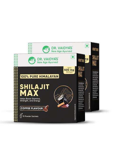 Dr. Vaidya's Shilajit Max 500 mg | For Stamina On the Go | Boosts Strength & Energy levels | 15 Powder Sachets (Pack 2)