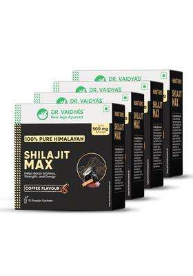 Dr. Vaidya's Shilajit Max 500 mg | For Stamina On the Go | Boosts Strength & Energy levels | 15 Sachets (Pack 4)