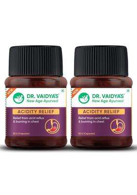 Dr. Vaidya's Acidity Relief Capsules Ayurvedic Medicine For Acidity and Gas 30 Capsules per Pack (Pack of 2) | Authentic Traditional Formula