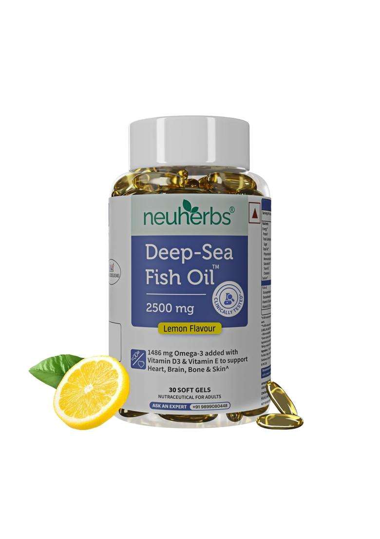 Neuherbs Deep Sea Omega 3 Fish Oil 30 Softgels, Omega 3 Supplement Triple Strength 2500 Mg for Muscle, Joints, Heart & Cognitive Support, No Fishy - Indya