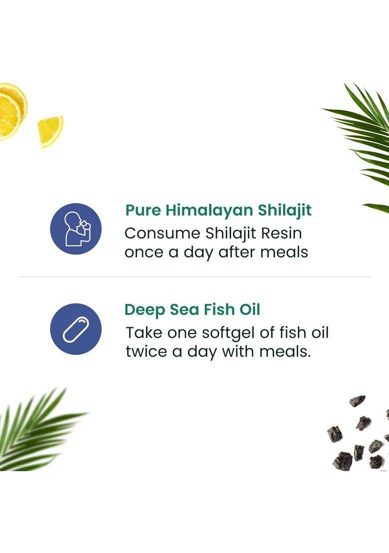 Neuherbs Omega 3 Fish Oil Capsules- 200 Softgels & Shilajit Resin-15 grams Combo for Men & Women | 892 Mg EPA and 594 Mg DHA - Indya