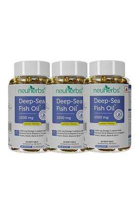 Neuherbs Deep Sea Omega 3 Fish Oil Capsules- 60 Softgels for Men & Women 892 Mg Epa and 594 Mg Dha (Pack of 3)