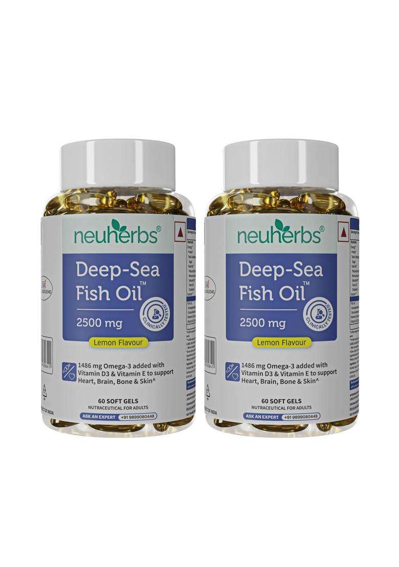 Neuherbs Deep Sea Omega 3 Fish Oil Supplement Triple Strength 2500 Mg, Essential Fatty Acid Combination of 1486 mg 892 mg EPA and 594 mg DHA per - Indya