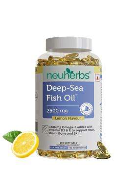 Neuherbs Deep Sea Omega 3 Fish Oil Capsules- 200 Softgels for Men & Women 892 Mg EPA and 594 Mg DHA | Lemon Flavour