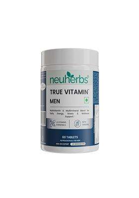 Neuherbs Multivitamin Tablets for Men 60 Count | True Vitamin Men Multivitamin with Ginseng, Vitamin C, B12, D, Magnesium,Iron & Zinc