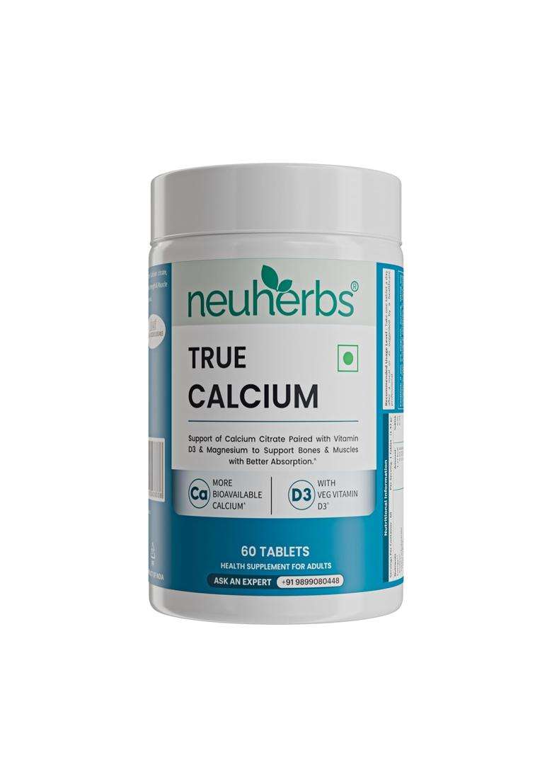 Neuherbs Calcium Tablets for Men & Women 60 Tablets | True Calcium With Vitamin D3 & Magnesium | Supports Bone, Joint & Muscle Health - Indya