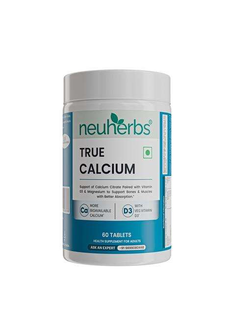Neuherbs Calcium Tablets for Men & Women 60 Tablets | True Calcium With Vitamin D3 & Magnesium | Supports Bone, Joint & Muscle Health