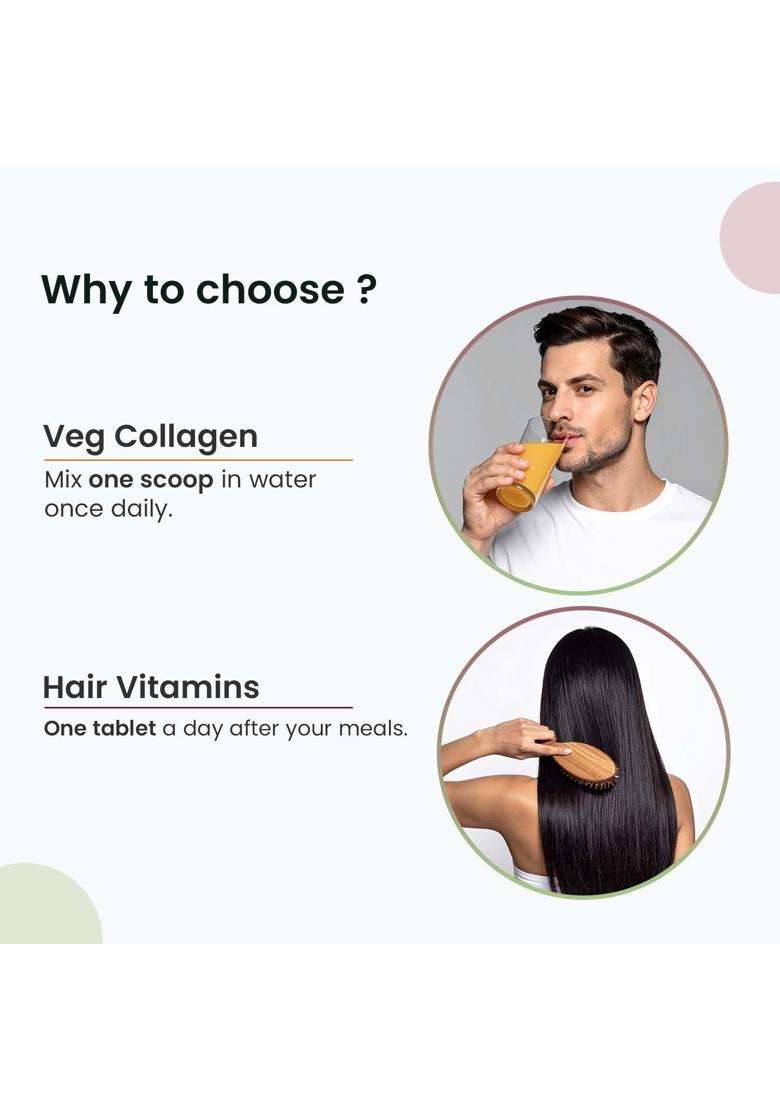 Neuherbs Collagen Supplement Powder- 200g and Hair Vitamin Supplement with Biotin (60 Capsules) - Indya