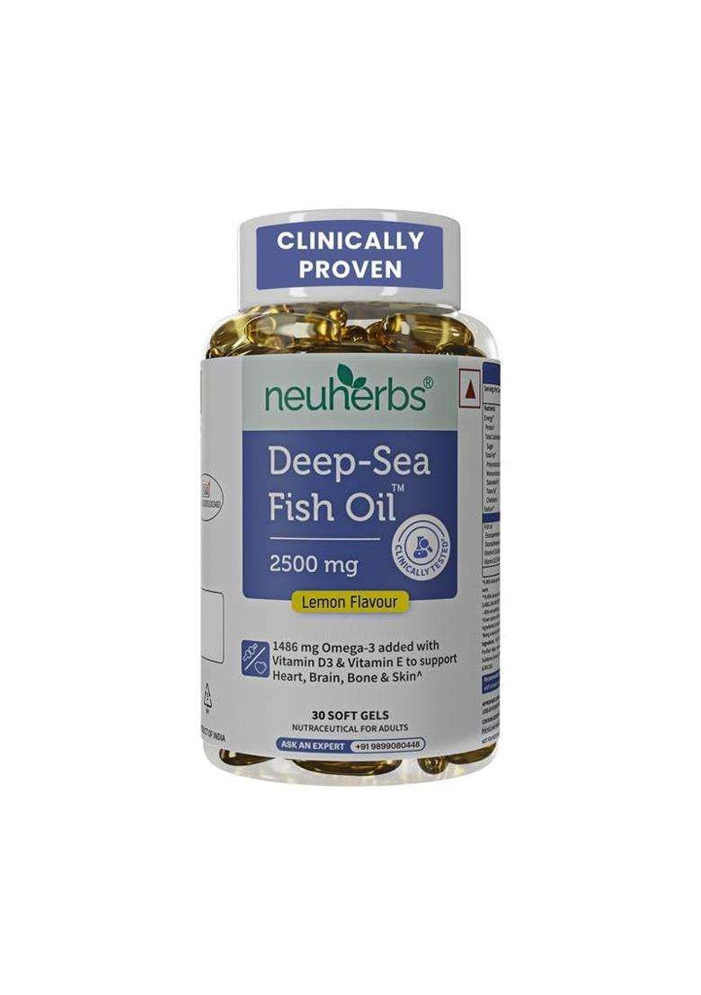 Neuherbs Deep Sea Omega 3 Fish Oil 30 Softgels Omega 3 Supplement Triple Strength 2500 Mg for Muscle Joints Heart & Cognitive Support No Fishy Burps - Indya