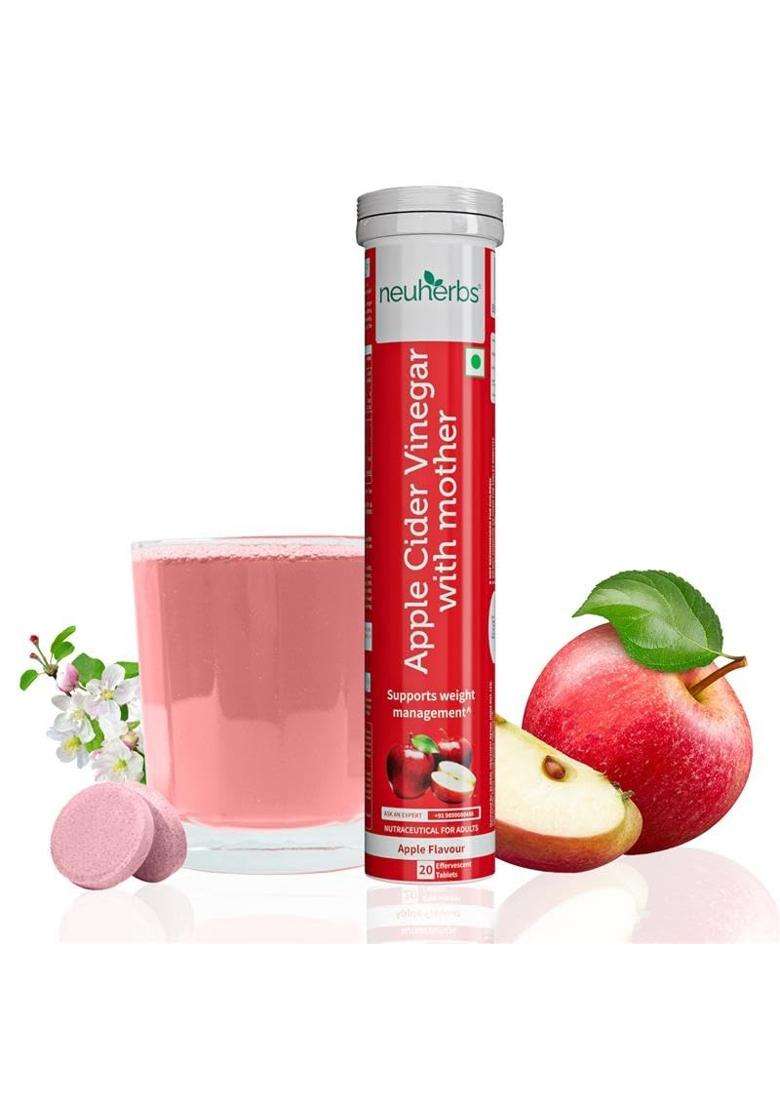 Neuherbs Apple Cider Vinegar with Mother Effervescent Tablet 20 Tablets, Apple Flavour | Weight Loss Supplement with Vitamin B6 & B12 - Indya