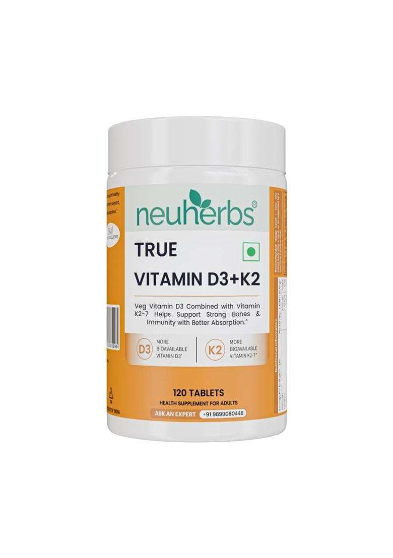 Neuherbs Vitamin D3 (600 IU) Tablets with K2 MK7 120 Tablets | True Vitamin D3 to Supports Bone Strength, Immunity & Heart Health - Indya