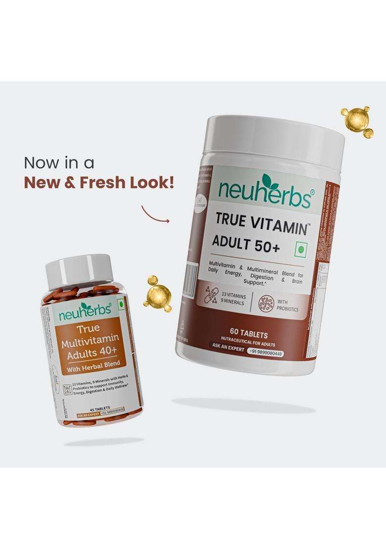 Neuherbs Multivitamin Tablets for Adults 50+ 60 Count | True Vitamin Adult Multivitamin with Vitamin C, B12, D, Iron, Zinc & Magnesium - Indya