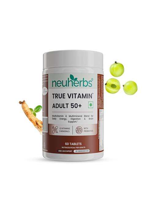 Neuherbs Multivitamin Tablets for Adults 50+ 60 Count | True Vitamin Adult Multivitamin with Vitamin C, B12, D, Iron, Zinc & Magnesium