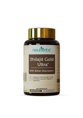 Neuherbs Shilajit Gold Ultra Capsules (60 Count) for Men | Authentic Ayurvedic Formula | Shilajit with Ashwagandha, Gokshura, Swarna Bhasma & Kesar