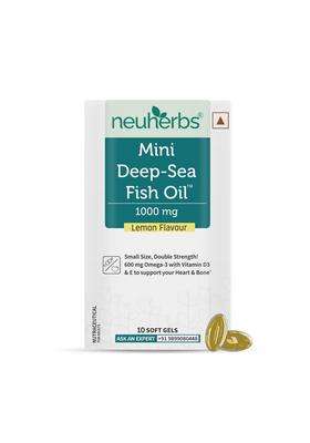 Neuherbs Mini Deep Sea Omega 3 Fish Oil Capsule 1000Mg | 10 Softgels for Men & Women | 2X Omega 3 with 360Mg EPA & 240Mg DHA | Lemon Flavour