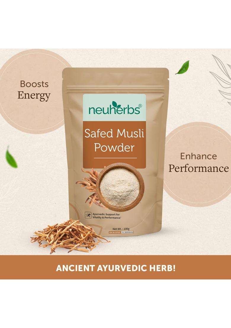 Neuherbs Safed Musli Root Powder 100g | Authentic Traditional Formula | Ayurvedic Herbal Powder for Vitality, Strength & Stamina Support - Indya