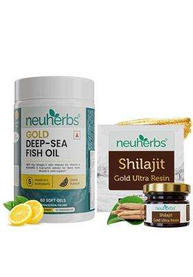 Neuherbs Gold Deep Sea Omega 3 Fish Oil 60 Softgels & Shilajit Gold Ultra Resin 20 g For Men & Women | 1080mg EPA & 720mg DHA