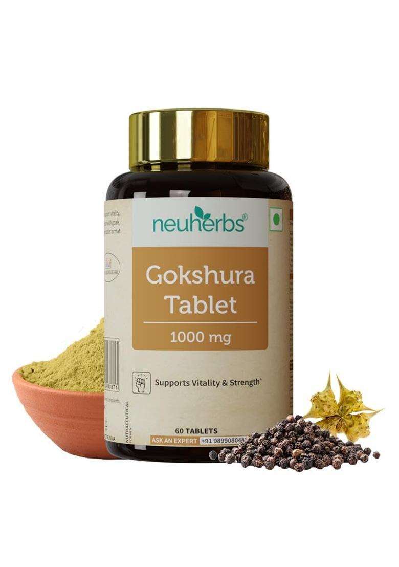 Neuherbs Gokshura 1000mg Tablets for Men | Authentic Traditional Formula | 60 Count | Ayurvedic Wellness Formula | No Added Preservatives - Indya