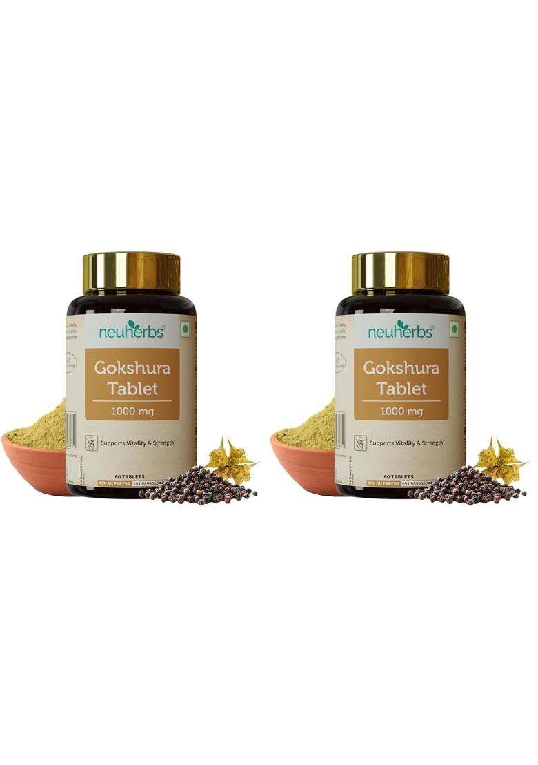Neuherbs Gokshura Tablets 1000mg (Pack of 2) | Authentic Ayurvedic Formula | Tribulus Terrestris/Gokhru Supplement For Men | 60 Tablets - Indya