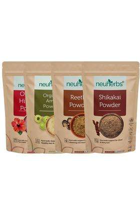 Neuherbs Amla, Reetha, Shikakai & Hibiscus Powder Combo Pack 100g Each (Pack of 4) | Authentic Traditional Formula | 100% Natural