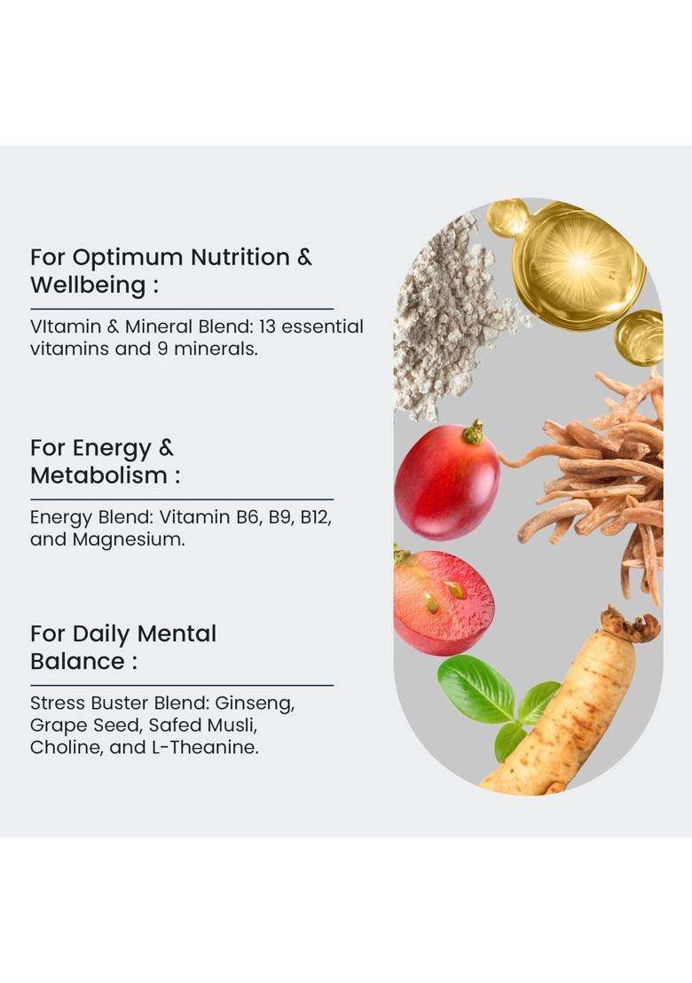 Neuherbs Multivitamin Tablets for Men 60 Count | True Vitamin Men Multivitamin with Ginseng Vitamin C B12 D MagnesiumIron & Zinc - Indya