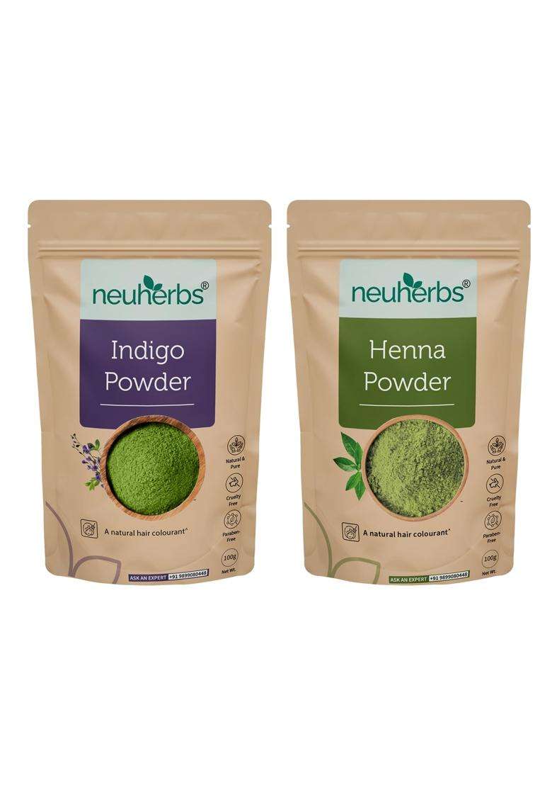 Neuherbs Henna & Indigo Powder Combo for Hair Color & Hair Care 100g Each | Natural Herbal Care | 100% Pure & Natural - Indya