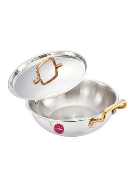 Solimo Amazon Brand Solimo Premium Triply Stainless Steel Kadhai Wok | 3.2 L | 3.4 Qt | 26 cm | 10.2 Inch | Induction Compatible