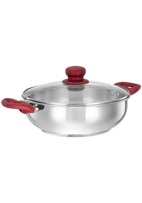Solimo Amazon Brand Solimo Stainless Steel Heavy Bottom Kadai Wok with Glass Lid | 24 cm | 9.4 Inch | Induction Compatible