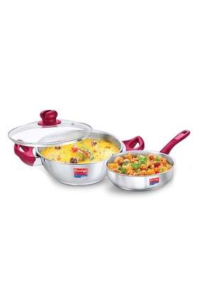 Prestige Stainless Steel Cookware Set with Glass Lid | 2.25 L | 2.4 Qt | 24 cm | 9.4 Inch | Pack of 2 | Induction Compatible | Tri-Ply