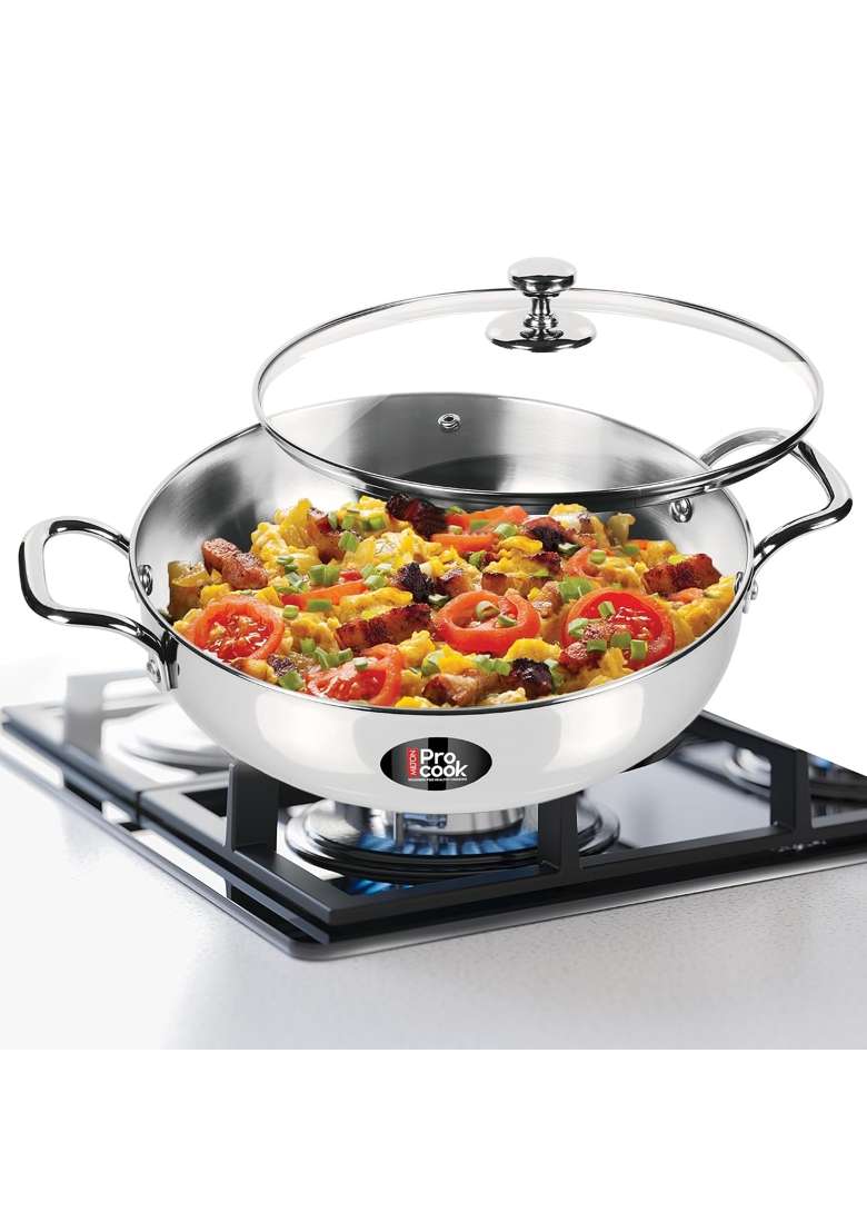 MILTON Pro cook 3-Layer Thick Triply Bottom I Induction Cookware and Gas Stove Friendly Stainless | 2 L | 2.1 Qt | 22 cm | 8.7 Inch | With Lid - Indya